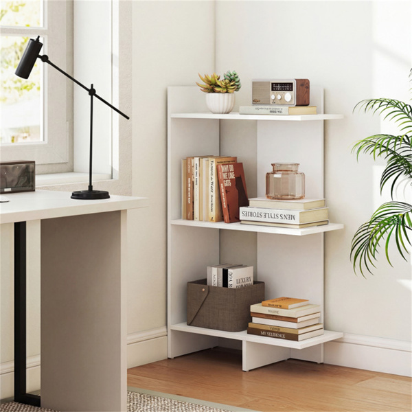 白色三层木制书架，每架66磅工程板防倾倒套件-1