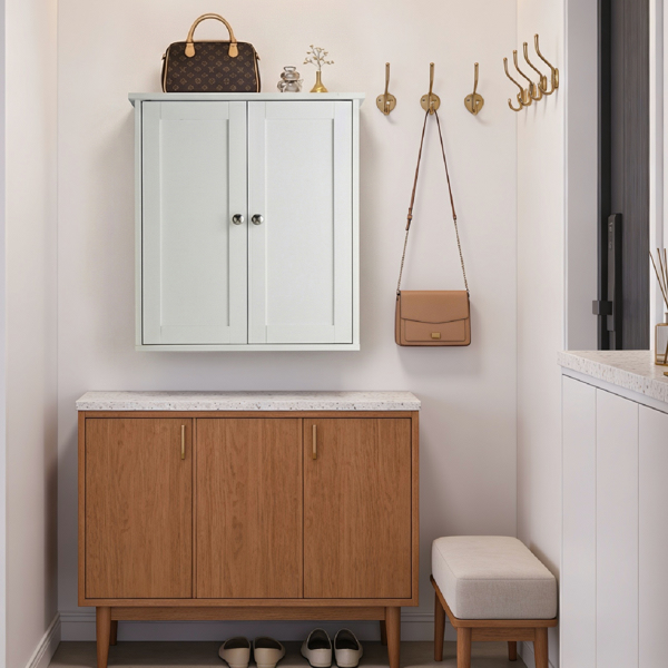 白色 E1密度板喷漆 60*18*60cm 双门2搁架 浴室壁柜-11