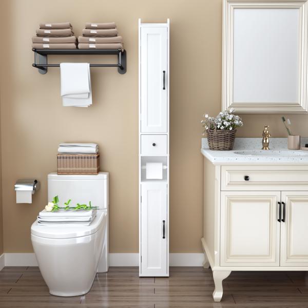 67.51英寸高浴室储物柜，带可调节层板，纤薄双门独立式柜体，防倾倒设计，开放式隔间，适用于家庭、小空间、浴室、厨房、客厅，白色-15