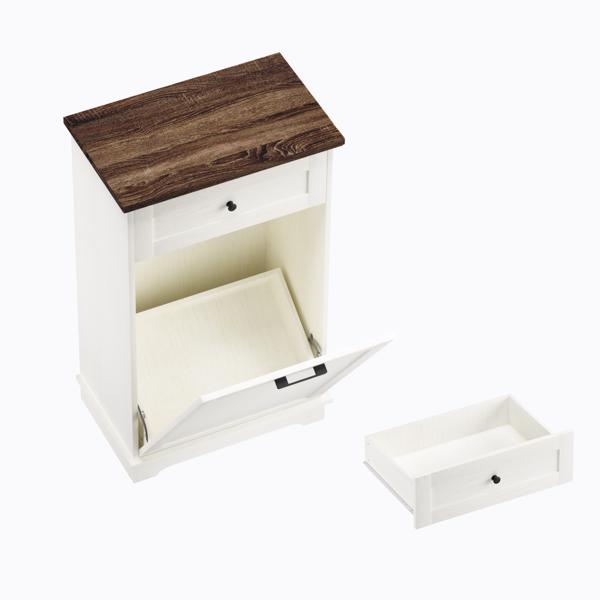 10加仑倾斜式垃圾柜，独立式垃圾桶柜，木质垃圾回收柜，带隐藏式抽屉，宠物防翻垃圾桶架，适用于厨房客厅，仿古白色（不含垃圾桶）--不支持self-pick up且不支持指定仓库发货-7