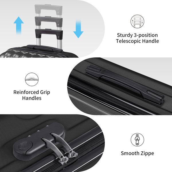 三合一竖纹磨砂箱壳非TSA海关锁28寸拆卸轮 ABS拉杆箱 20in 24in 28in ABS 全配色黑色-23