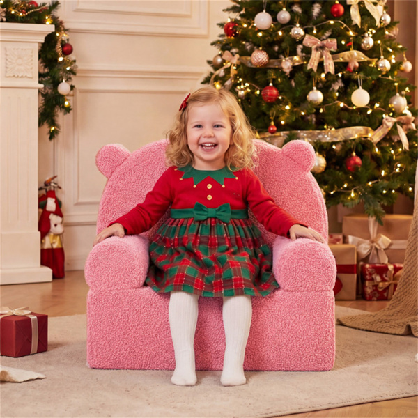 熊形儿童沙发，适合3岁以上幼儿的泰迪羊毛泡沫椅，便携式熊形沙发（粉色）-6