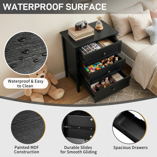 黑色浮雕（SG017FD） P2 密度板+刨花板 贴三胺 拼框 60*40*70cm 三抽 床头柜 1USB+1TYPE-C+2三插 美规-3