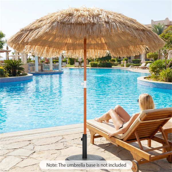 6英尺茅草提基露台伞（2件套），带按钮倾斜的热带户外伞（自然）-8