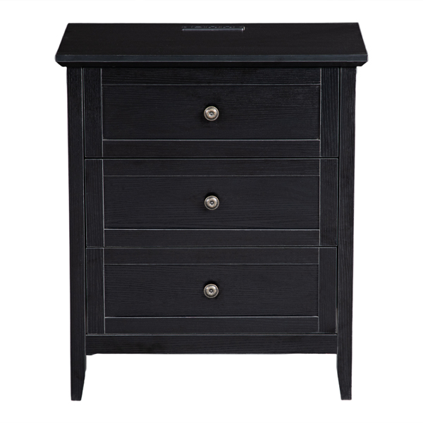 黑色浮雕（SG017FD） P2 密度板+刨花板 贴三胺 拼框 60*40*70cm 三抽 床头柜 1USB+1TYPE-C+2三插 美规-10