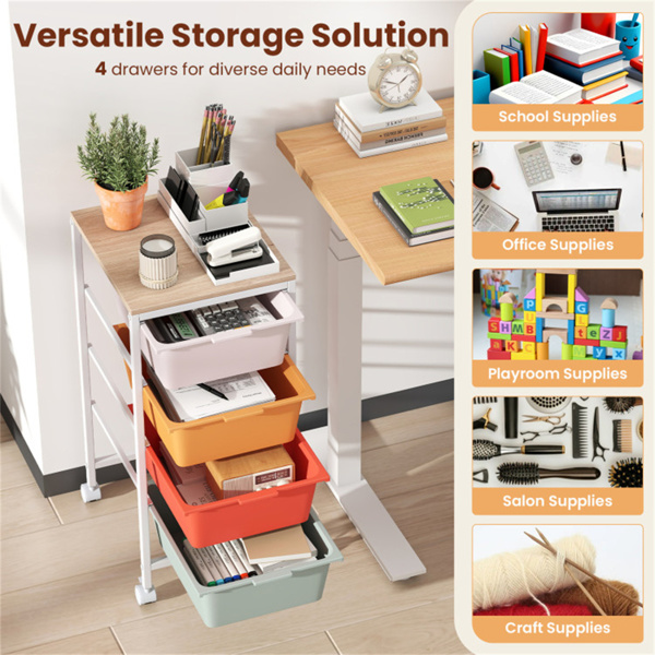 4抽屉滚动式储物车，带MDF木顶的移动式杂物箱（彩色）-9