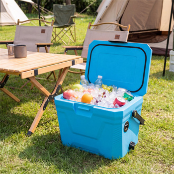 21Qt便携式冷藏箱，带3层隔热层，硬壳冰柜，带2个杯架，适用于户外露营钓鱼（蓝色）