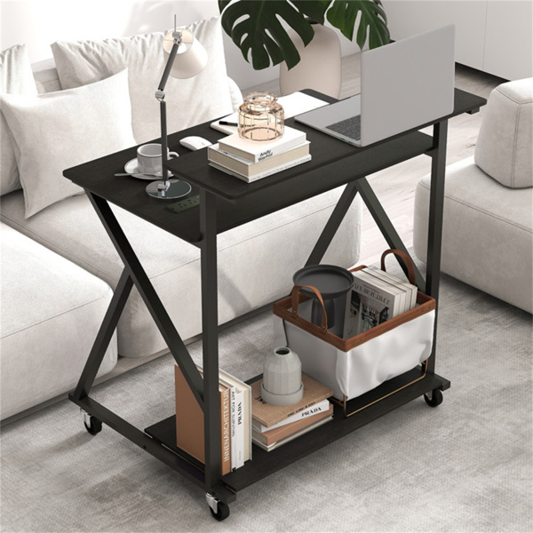 带电源板的黑色滚动电脑桌32英寸带显示器支架的移动办公桌-4