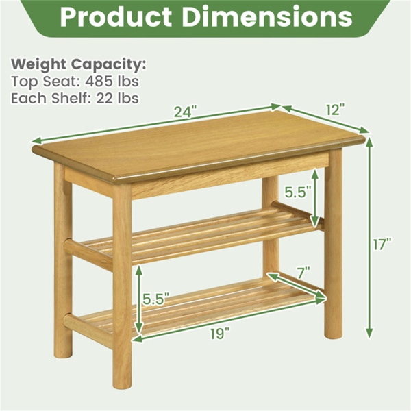天然橡胶木3层鞋架工作台24“485LBS容量入口储物台-4