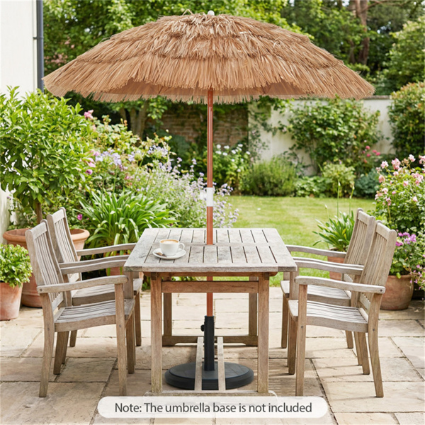 6英尺茅草提基露台伞（2件套），带按钮倾斜的热带户外伞（自然）-9