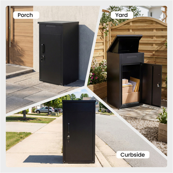 2合1可锁定邮箱和包裹投递箱，室外镀锌钢（黑色）-9