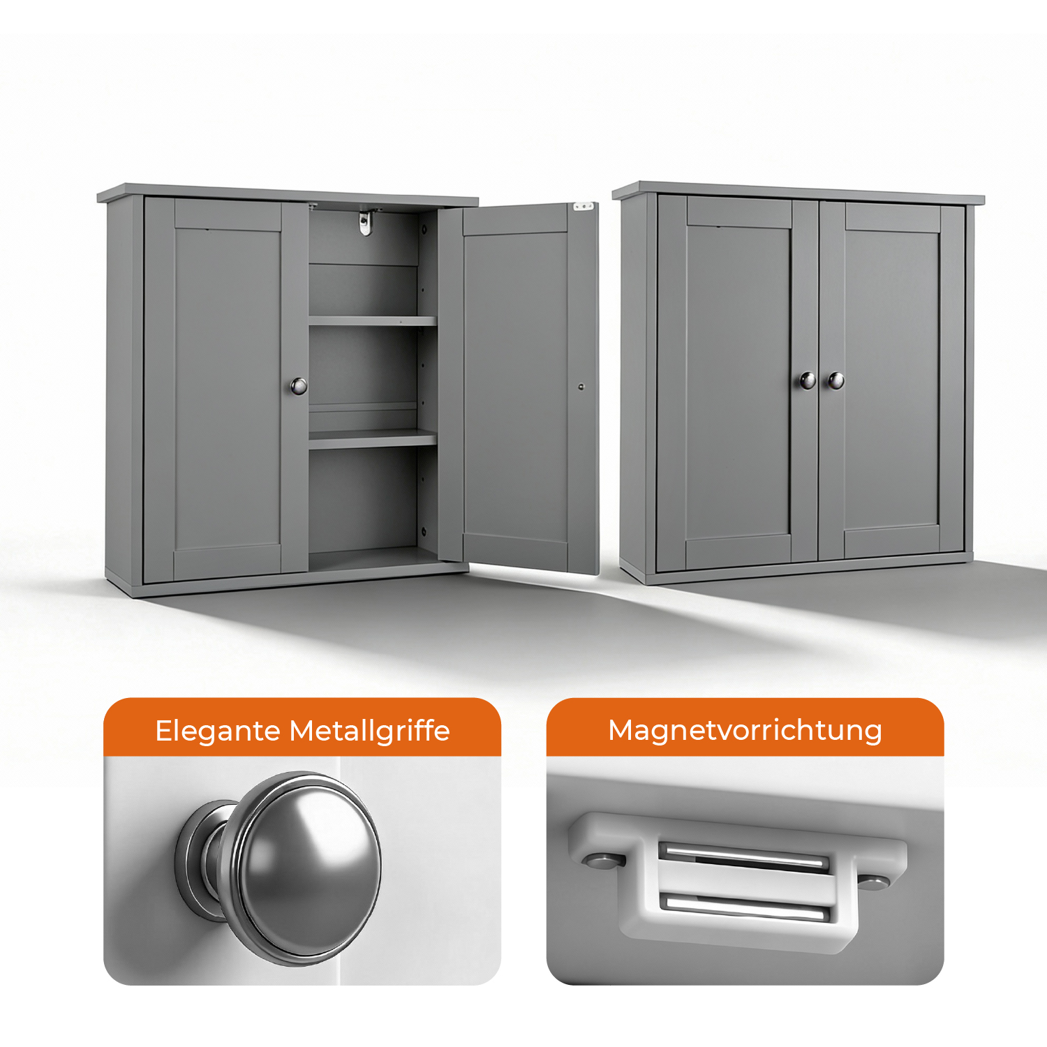 Grauer, lackierter Waschtisch aus E1-MDF, 60 x 18 x 60 cm, Doppeltüren, 2 Ablagen_voghion.com