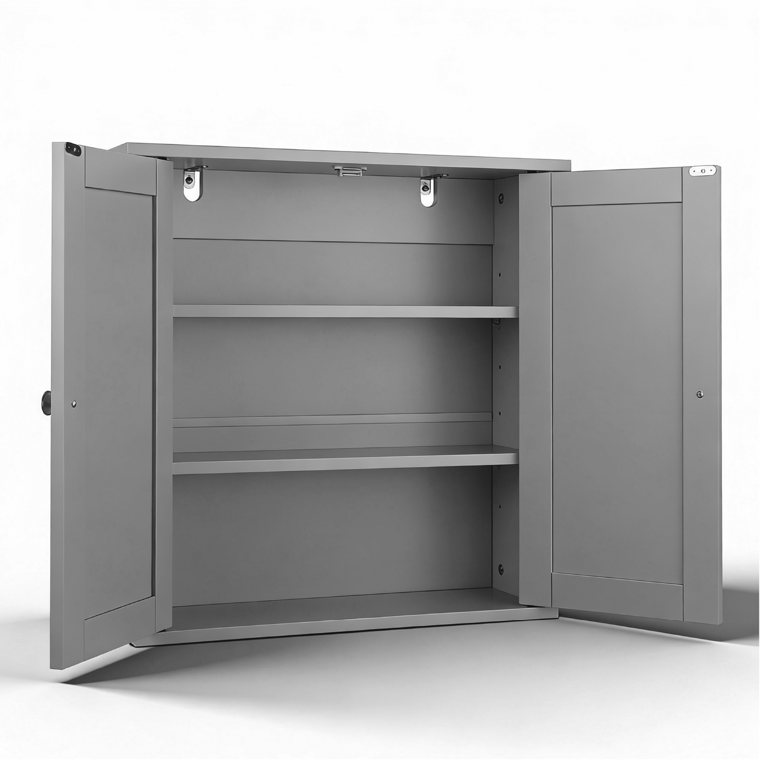 Grauer, lackierter Waschtisch aus E1-MDF, 60 x 18 x 60 cm, Doppeltüren, 2 Ablagen_voghion.com