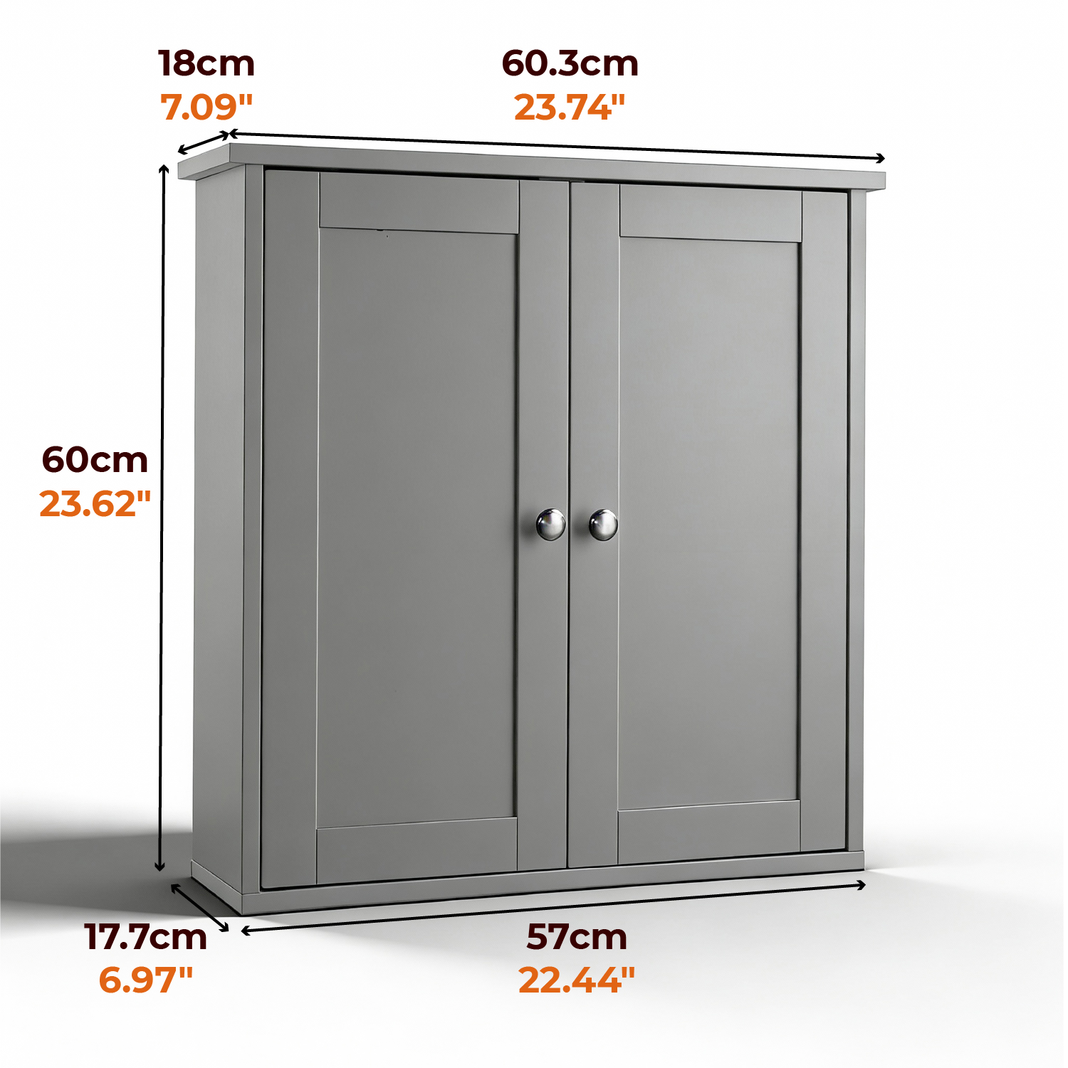 Grauer, lackierter Waschtisch aus E1-MDF, 60 x 18 x 60 cm, Doppeltüren, 2 Ablagen_voghion.com