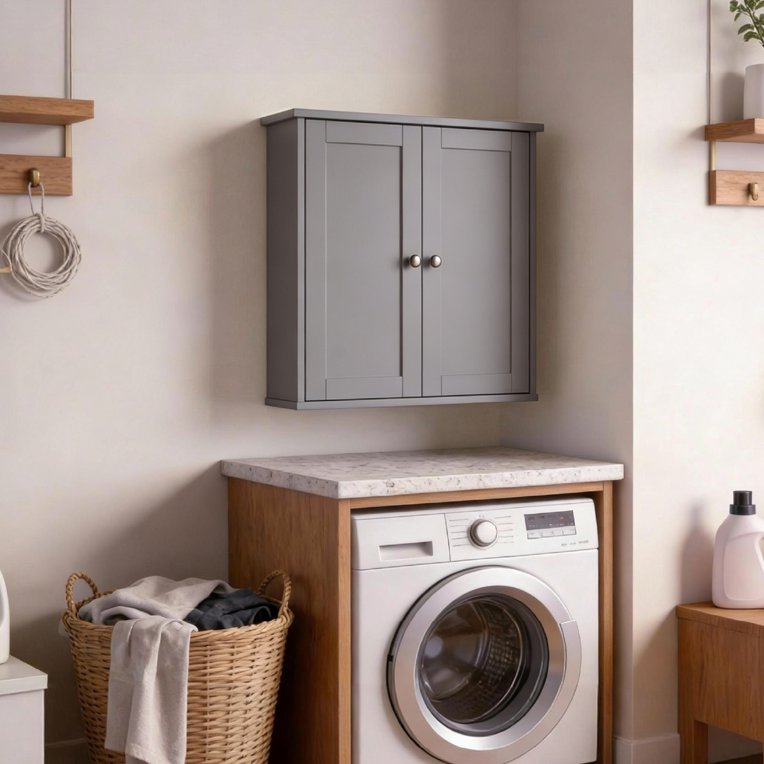 Grauer, lackierter Waschtisch aus E1-MDF, 60 x 18 x 60 cm, Doppeltüren, 2 Ablagen_voghion.com