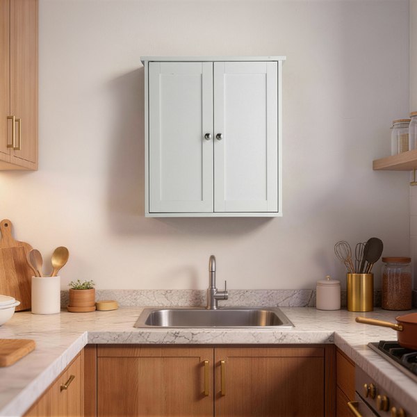 白色 E1密度板喷漆 60*18*60cm 双门2搁架 浴室壁柜-12