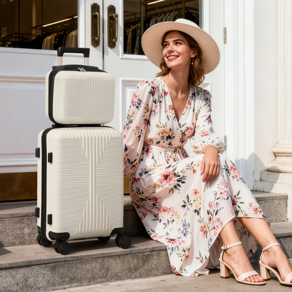 非TSA海关锁二合一 PP拉杆箱 12in 20in PP 米白色-17