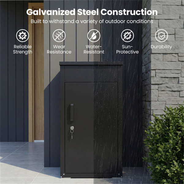 2合1可锁定邮箱和包裹投递箱，室外镀锌钢（黑色）-5