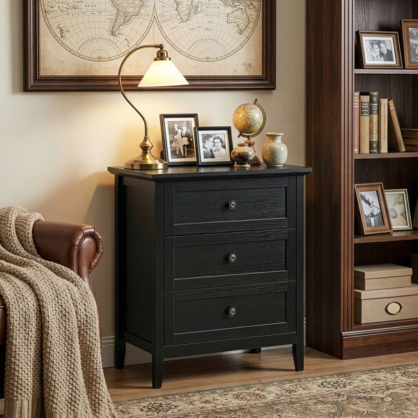 黑色浮雕（SG017FD） P2 密度板+刨花板 贴三胺 拼框 60*40*70cm 三抽 床头柜 1USB+1TYPE-C+2三插 美规-6