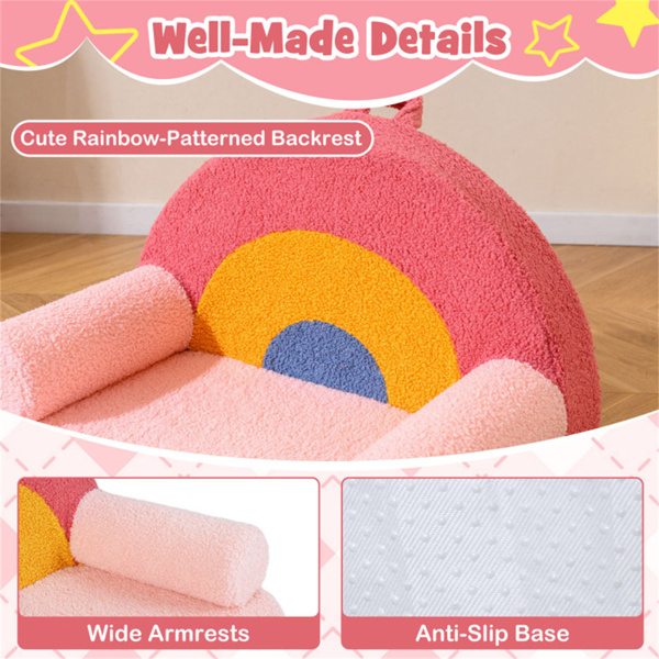 红色儿童沙发，柔软的泰迪羊毛泡沫沙发，带提手和可拆卸机洗套）-11