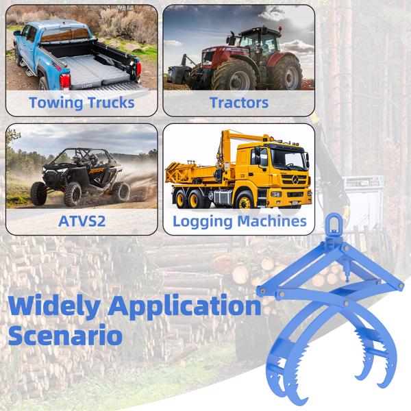 20英寸拖拉机用自动原木夹，重型四爪式伐木夹，带自动锁定和360°旋转挂钩，承重2000磅，适用于ATV、滑移装载机和叉车。--不支持self-pick up且不支持指定仓库发货-7