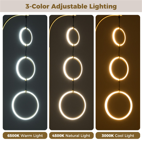 3圈LED落地灯，金色立式灯，亮度可调，3种色温-5