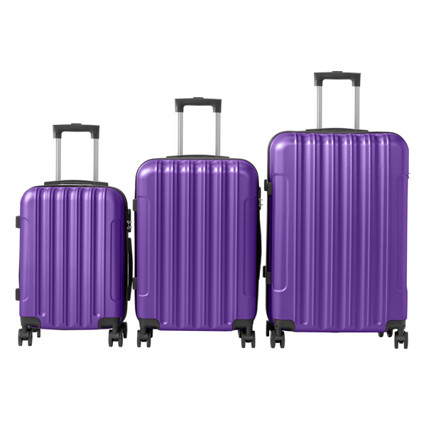 三合一竖纹磨砂箱壳非TSA海关锁28寸拆卸轮 ABS拉杆箱 20in 24in 28in ABS 全配色紫色-12