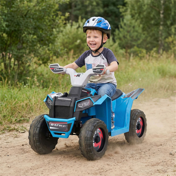 二合一儿童乘坐带可拆卸拖车的ATV，适用于3岁幼儿的6V电动四轮车+ 蓝色-3