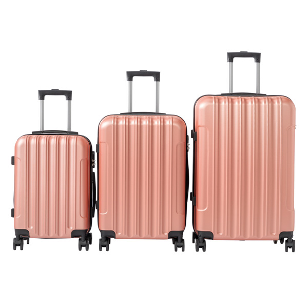 三合一竖纹磨砂箱壳非TSA海关锁28寸拆卸轮 ABS拉杆箱 20in 24in 28in ABS 全配色玫瑰金色-12