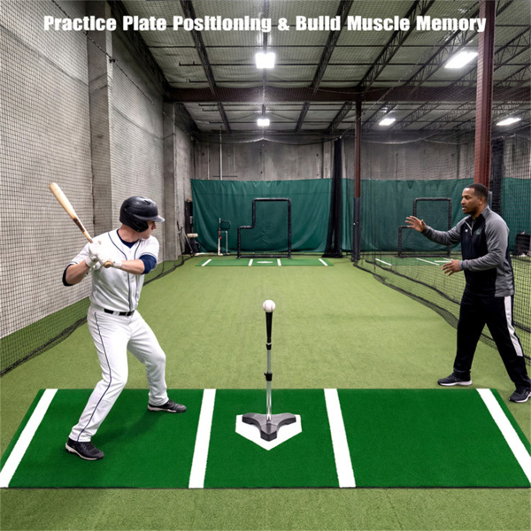 10英尺x 3英尺垒球投球垫，带人造草皮，室内外训练辅助工具，用于投球练习-绿色-2