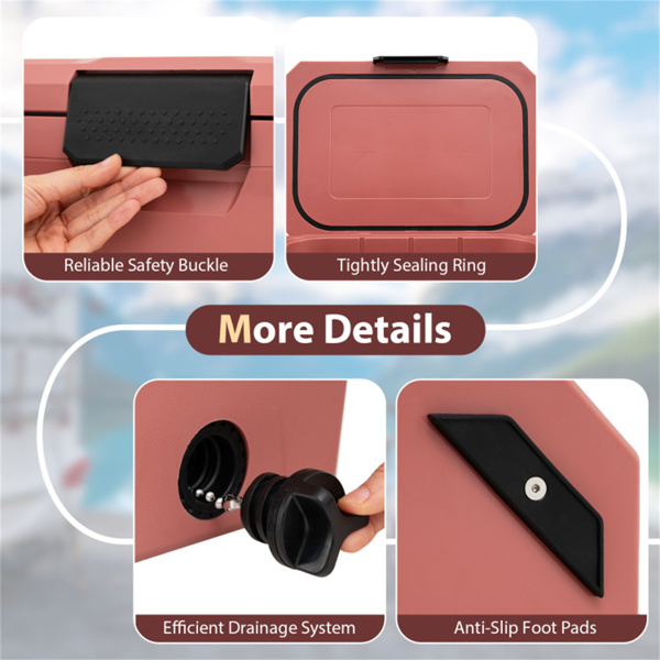 21Qt便携式冷藏箱，带3层隔热层，硬壳冰柜，带2个杯架，适用于户外露营钓鱼（粉色）-7