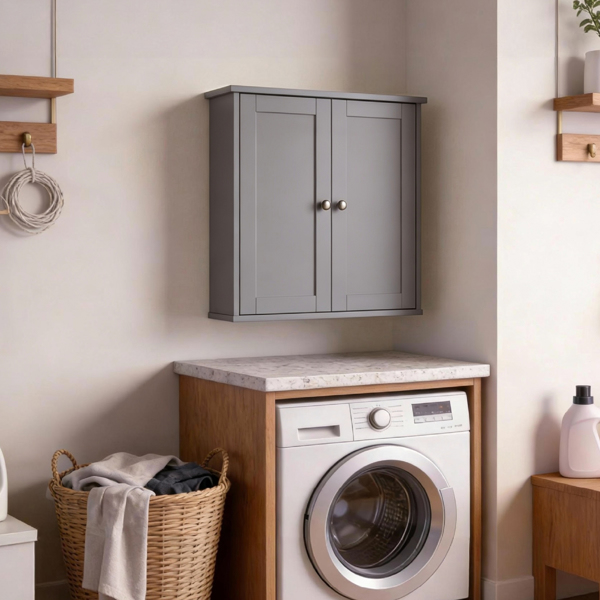 灰色 E1密度板喷漆 60*18*60cm 双门2搁架 浴室壁柜-1