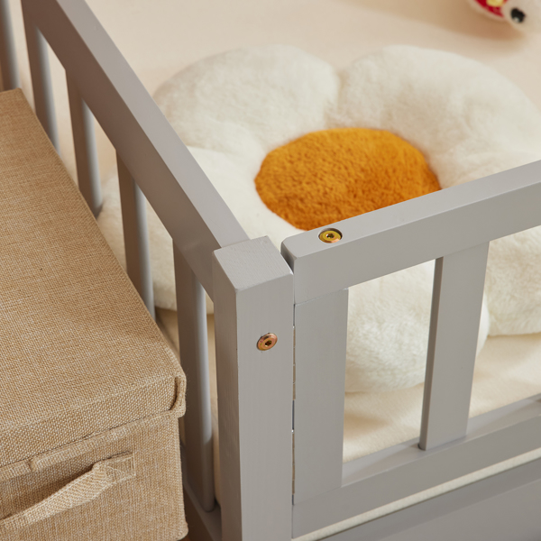 灰色 油漆面 松木 围栏床 带门 带铺板 Twin 儿童木床-16