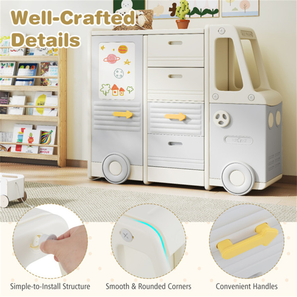 儿童巴士玩具收纳器，内置白板，4个抽屉+2个橱柜，总重量180LBS-10