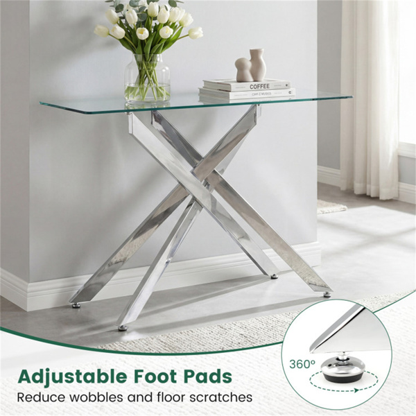 45英寸钢化玻璃入口桌，银铬金属控制台桌，带可调节脚，适合家居装饰-9