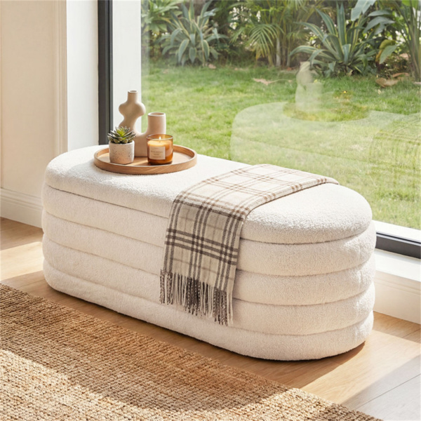 白色软垫储物台，带气撑杆，可容纳660磅的卧室座位-2