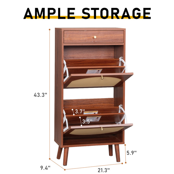 藤面1抽2翻斗 鞋柜 刨花板 54*24*110cm 棕色-11