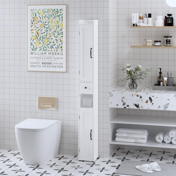 67.51英寸高浴室储物柜，带可调节层板，纤薄双门独立式柜体，防倾倒设计，开放式隔间，适用于家庭、小空间、浴室、厨房、客厅，白色-4