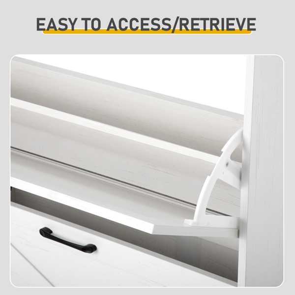 谷仓门3翻斗柜顶部有挡板 鞋柜 刨花板 80*24*145cm 做旧白-11