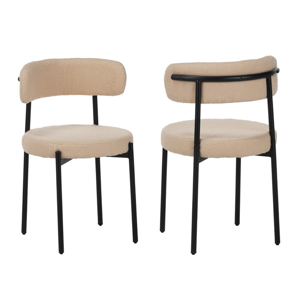 中世纪现代风格餐椅套装，4 件套，圆形坐垫，黑色金属椅腿，弧形靠背，适用于餐厅和用餐区，米色-10