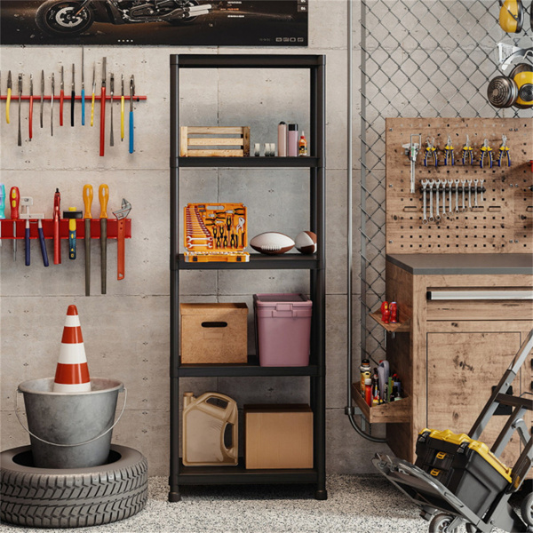 黑色5层车库储物架，PP材料，每架100LBS，免工具组装-1