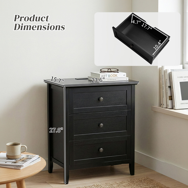 黑色浮雕（SG017FD） P2 密度板+刨花板 贴三胺 拼框 60*40*70cm 三抽 床头柜 1USB+1TYPE-C+2三插 美规-8