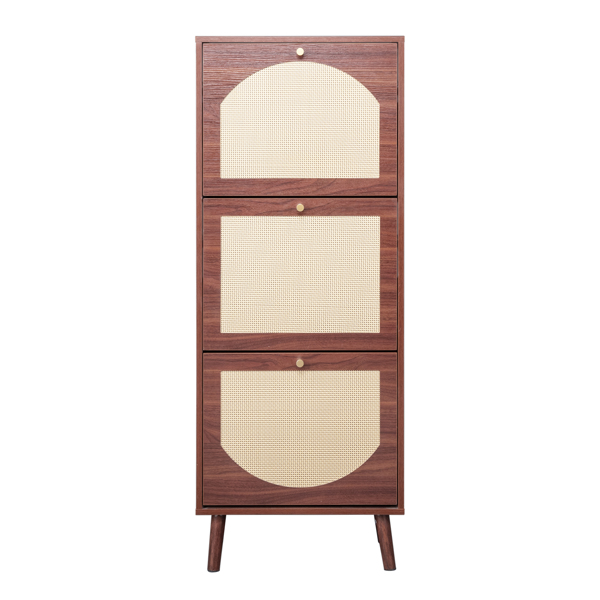 藤面3翻斗 鞋柜 刨花板 54*24*135 cm  棕色-2