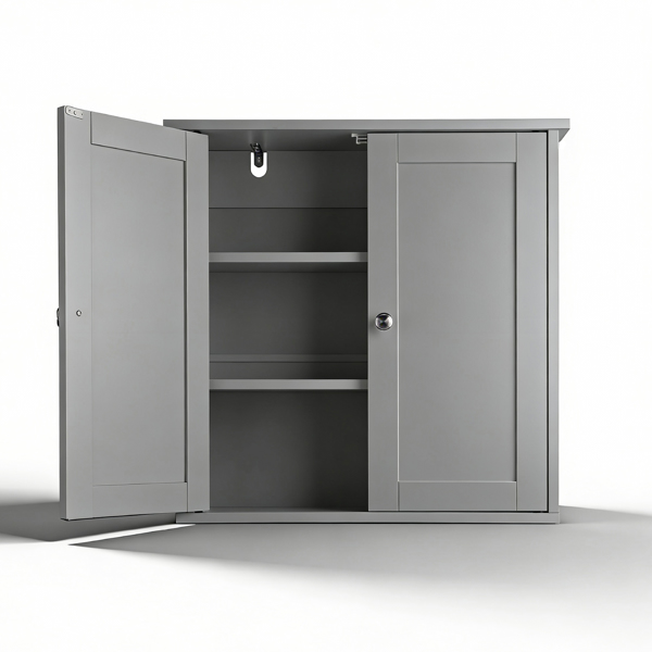 灰色 E1密度板喷漆 60*18*60cm 双门2搁架 浴室壁柜-9