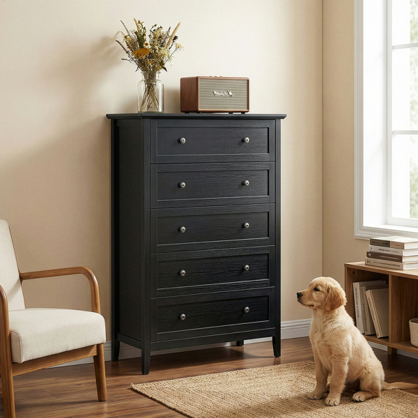 黑色浮雕（SG017FD） P2 刨花板+密度板 三胺 80*40*115cm  拼框 双把手五抽 抽屉柜-1