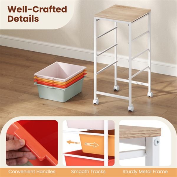 4抽屉滚动式储物车，带MDF木顶的移动式杂物箱（彩色）-6