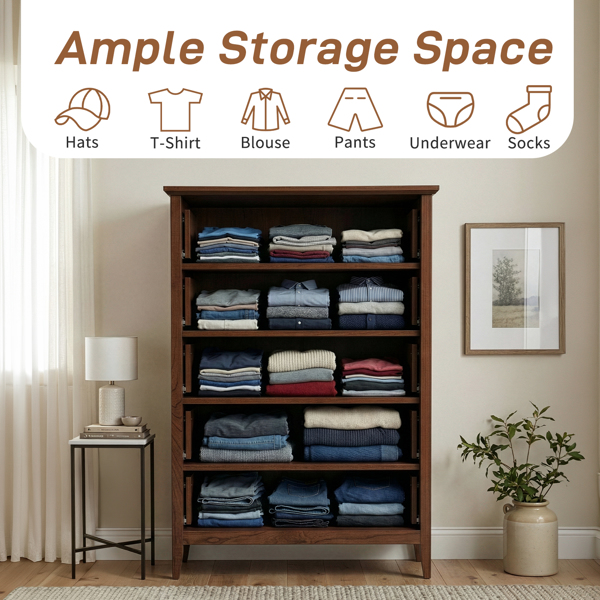 棕色（1061实木樱桃） P2 刨花板+密度板 三胺 80*40*115cm  拼框 双把手五抽 抽屉柜-4