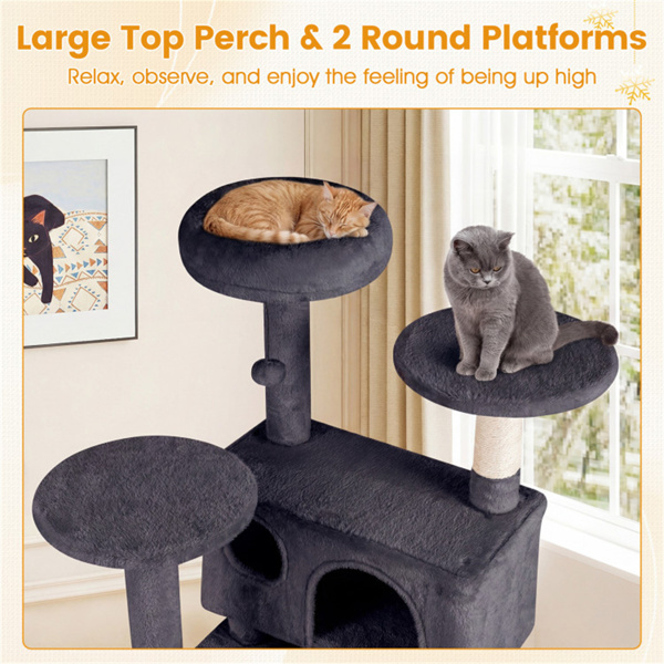 52英寸高的猫树塔，带门廊和公寓，多猫游乐场，带划痕柱（深灰色）-8