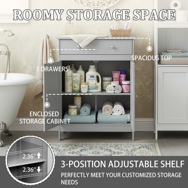 灰色 刨花板三胺贴面 60*30*80cm 双门 单抽 浴室立柜-17