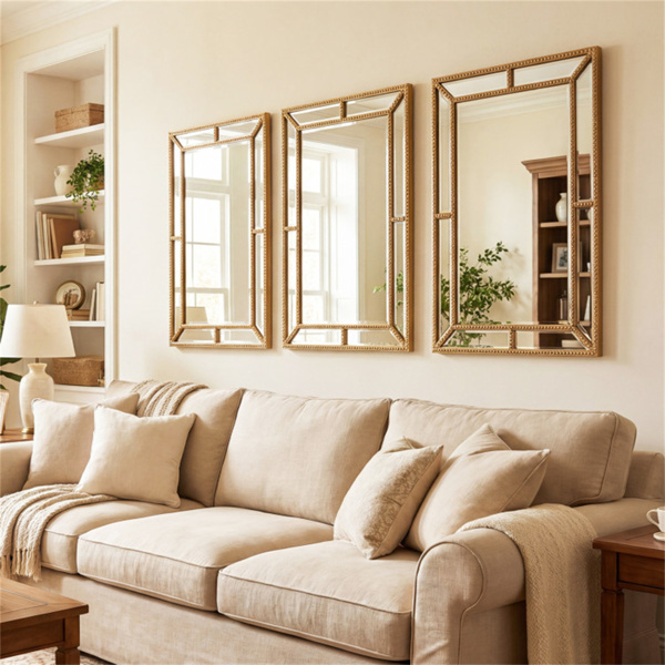 36“x24”金珠金属框装饰墙镜，高清无失真镜子-2